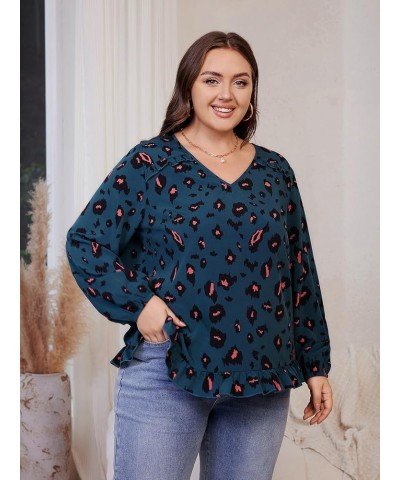 Women's Plus Size Allover Print V Neck Bishop Long Sleeve Ruffle Hem Blouse Tops Multicoloured Printed $15.12 Blouses