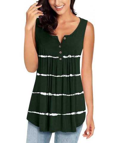 Womens Summer Sleeveless V Neck Solid Color Casual Swing Shirts Flowy Tank Tops Blouses with Buttons Stripe Olive $12.99 Tanks