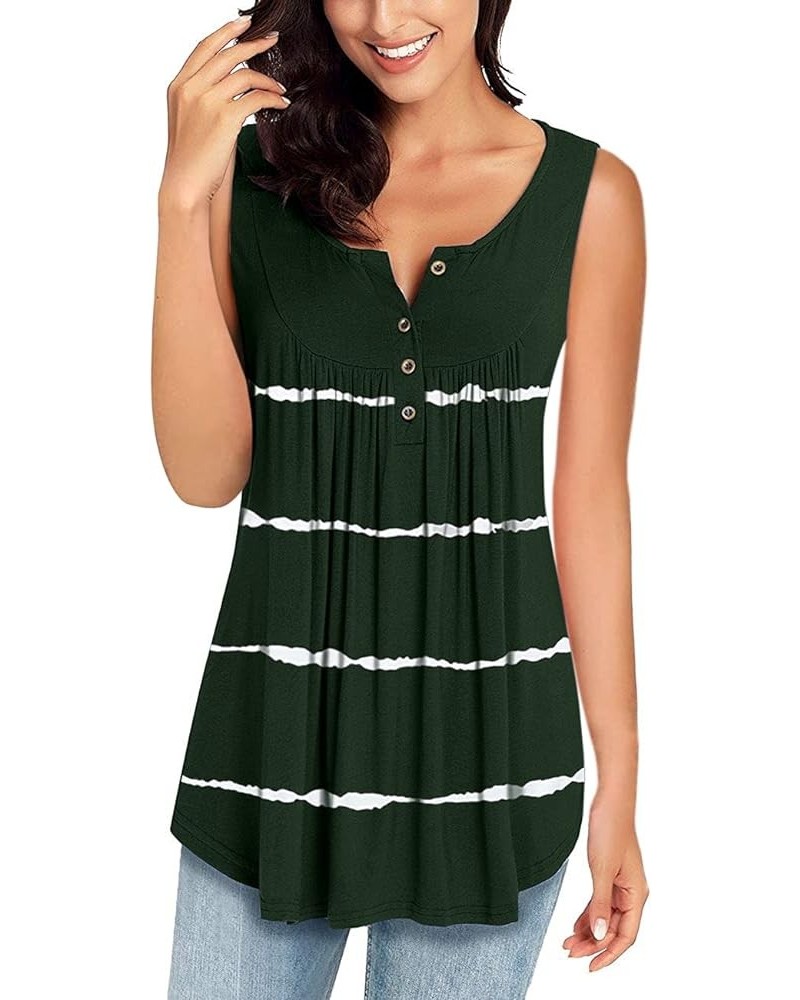 Womens Summer Sleeveless V Neck Solid Color Casual Swing Shirts Flowy Tank Tops Blouses with Buttons Stripe Olive $12.99 Tanks