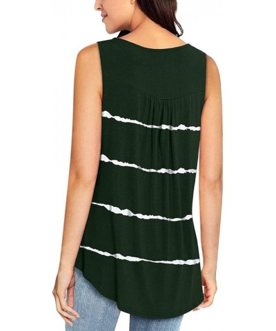 Womens Summer Sleeveless V Neck Solid Color Casual Swing Shirts Flowy Tank Tops Blouses with Buttons Stripe Olive $12.99 Tanks