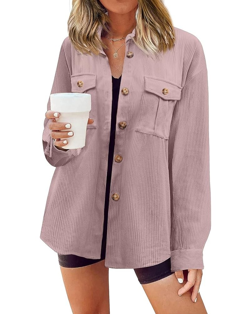 Women's Corduroy Shirt Long Sleeve Button Down Shacket Jacket Casual Oversized top with Pockets Pink $21.19 Jackets