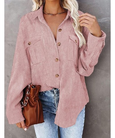 Women's Corduroy Shirt Long Sleeve Button Down Shacket Jacket Casual Oversized top with Pockets Pink $21.19 Jackets