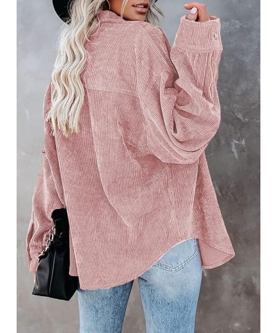 Women's Corduroy Shirt Long Sleeve Button Down Shacket Jacket Casual Oversized top with Pockets Pink $21.19 Jackets