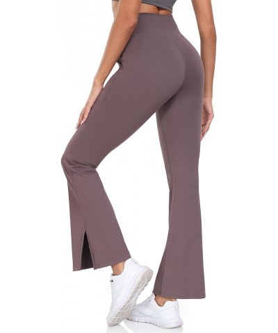 Women's Flare Leggings with Pockets, Crossover High Waist Buttery Soft Bootcut Yoga Pants, Split-Hem Bell Bottom Pants Dusty ...