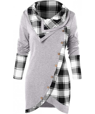 Women's Sweatshirt, FORUU Fashion Turn-Down Collar Button Plaid Patchwork Top Blouse Z_7551gray $6.15 Jackets