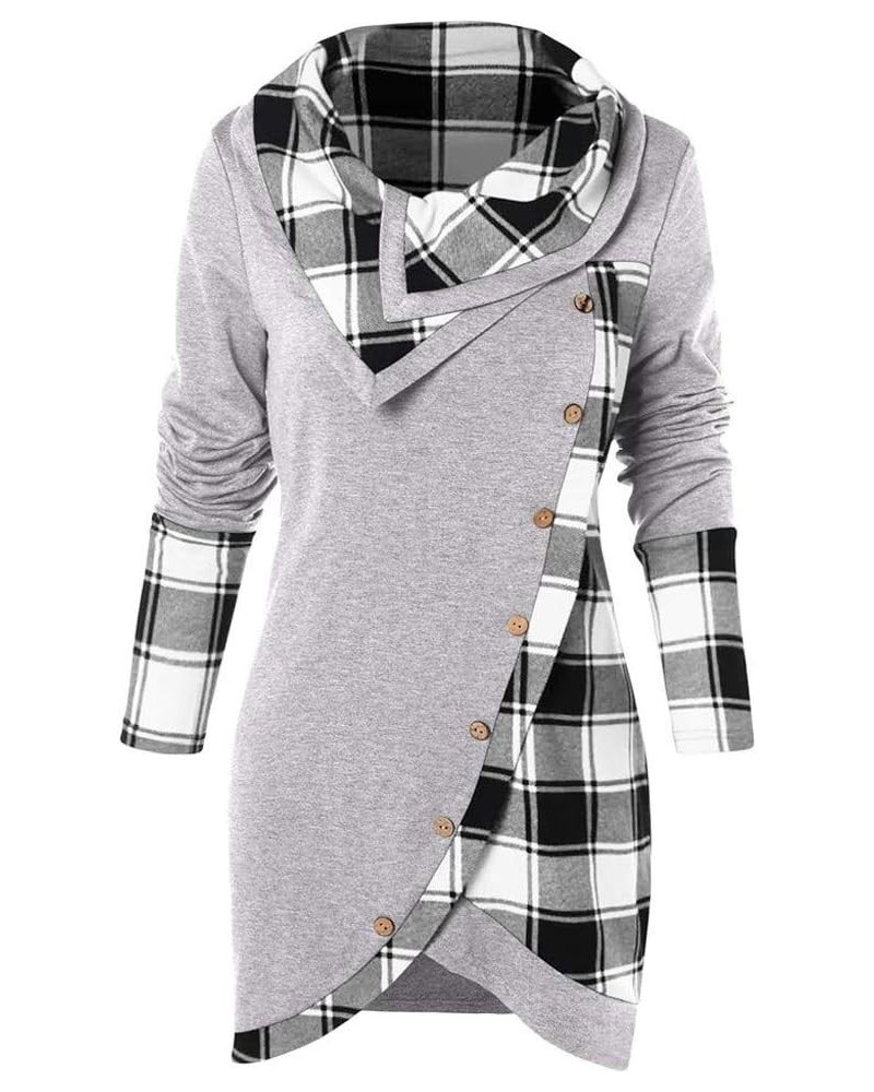 Women's Sweatshirt, FORUU Fashion Turn-Down Collar Button Plaid Patchwork Top Blouse Z_7551gray $6.15 Jackets