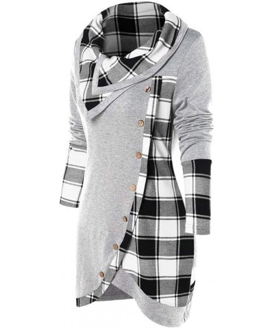 Women's Sweatshirt, FORUU Fashion Turn-Down Collar Button Plaid Patchwork Top Blouse Z_7551gray $6.15 Jackets