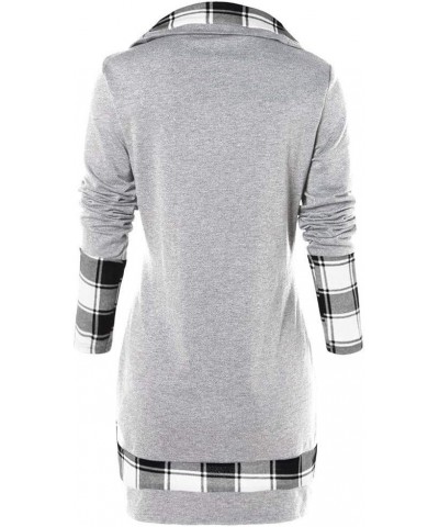 Women's Sweatshirt, FORUU Fashion Turn-Down Collar Button Plaid Patchwork Top Blouse Z_7551gray $6.15 Jackets