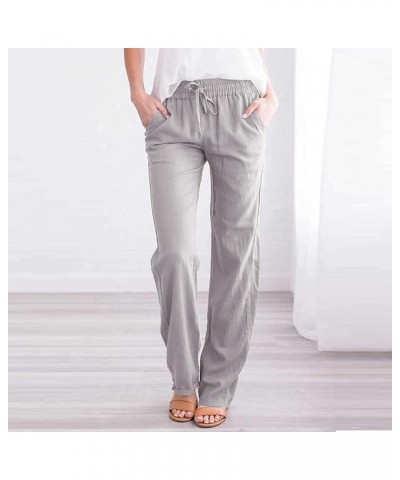 Women's Trousers Solid Color Frenulum Pocket Leisure Time Cotton and Hemp Trousers Pants Summer Gray $9.52 Pants