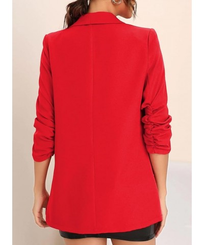 Womens 3/4 Ruched Sleeve Blazer 2024 Trendy Open Front Work Office Suit Jackets Casual Business Outfits Red $27.49 Blazers