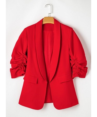 Womens 3/4 Ruched Sleeve Blazer 2024 Trendy Open Front Work Office Suit Jackets Casual Business Outfits Red $27.49 Blazers