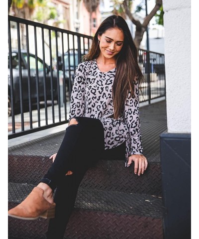 Women's Long Sleeve Casual Loose Sweater Outerwear Taupe Leopard Tunic $13.34 Sweaters