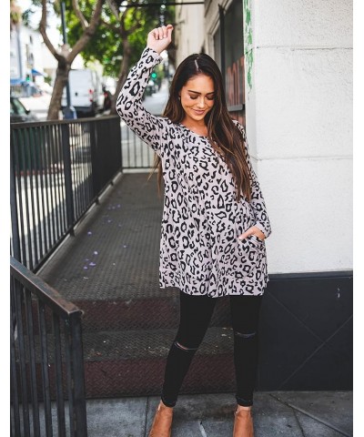 Women's Long Sleeve Casual Loose Sweater Outerwear Taupe Leopard Tunic $13.34 Sweaters