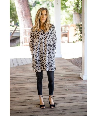 Women's Long Sleeve Casual Loose Sweater Outerwear Taupe Leopard Tunic $13.34 Sweaters