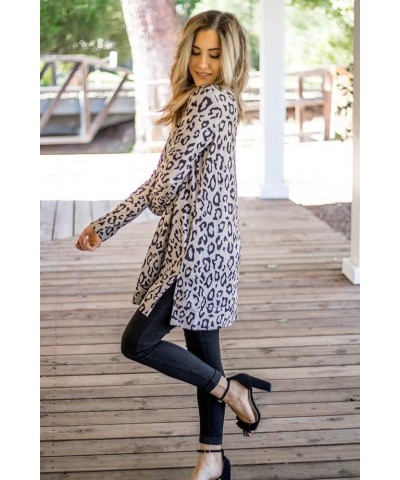 Women's Long Sleeve Casual Loose Sweater Outerwear Taupe Leopard Tunic $13.34 Sweaters