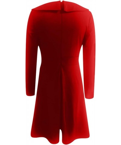 Women's Fall Dresses 2022 Long Sleeve Stylish Casual V-Neck Slim Dress Dresses Q Red $15.36 Dresses