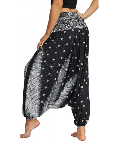 Women's Casual Boho Printed Loose Baggy Gypsy Hippie Yoga Harem Pants White Peacock Feather $13.43 Pants