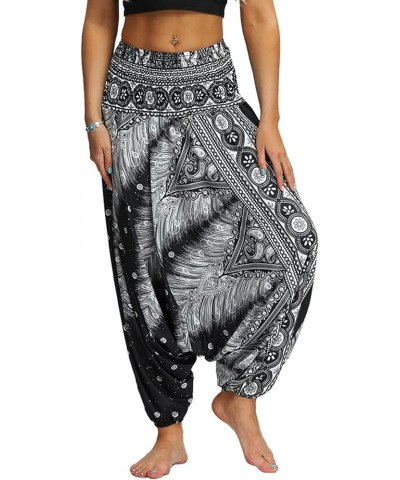 Women's Casual Boho Printed Loose Baggy Gypsy Hippie Yoga Harem Pants White Peacock Feather $13.43 Pants