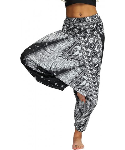 Women's Casual Boho Printed Loose Baggy Gypsy Hippie Yoga Harem Pants White Peacock Feather $13.43 Pants