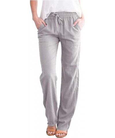 Women's Trousers Solid Color Frenulum Pocket Leisure Time Cotton and Hemp Trousers Pants Summer Gray $9.52 Pants