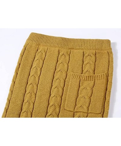 Women's Trendy Chunky Cable Knit Long Skirt 2 Piece Outfit Sweater Sets Mustard $18.00 Suits