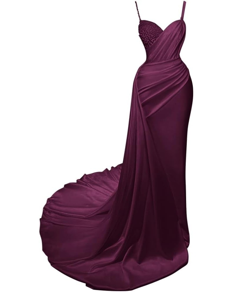 Women's Prom Dress 2024 Beaded Formal Dress Pleated Maxi Dresses Long Evening Gown for Wedding Plum $41.65 Dresses