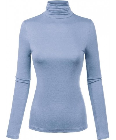 Women's Basic Long Sleeve High Turtle Neck Slim Fit Top Shirt A Blue $9.17 Activewear