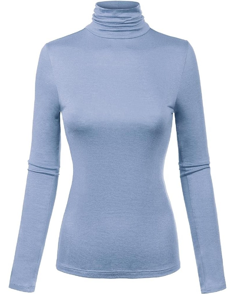 Women's Basic Long Sleeve High Turtle Neck Slim Fit Top Shirt A Blue $9.17 Activewear