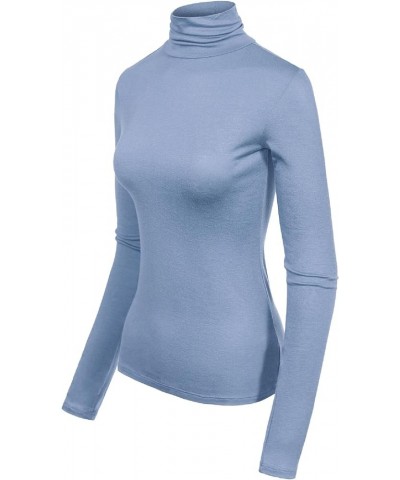 Women's Basic Long Sleeve High Turtle Neck Slim Fit Top Shirt A Blue $9.17 Activewear