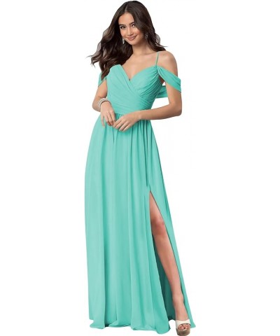 Women's Off Shoulder Bridesmaid Dresses Floor Length with Pockets A Line Chiffon Formal Dress Pleated Turquoise $29.89 Dresses