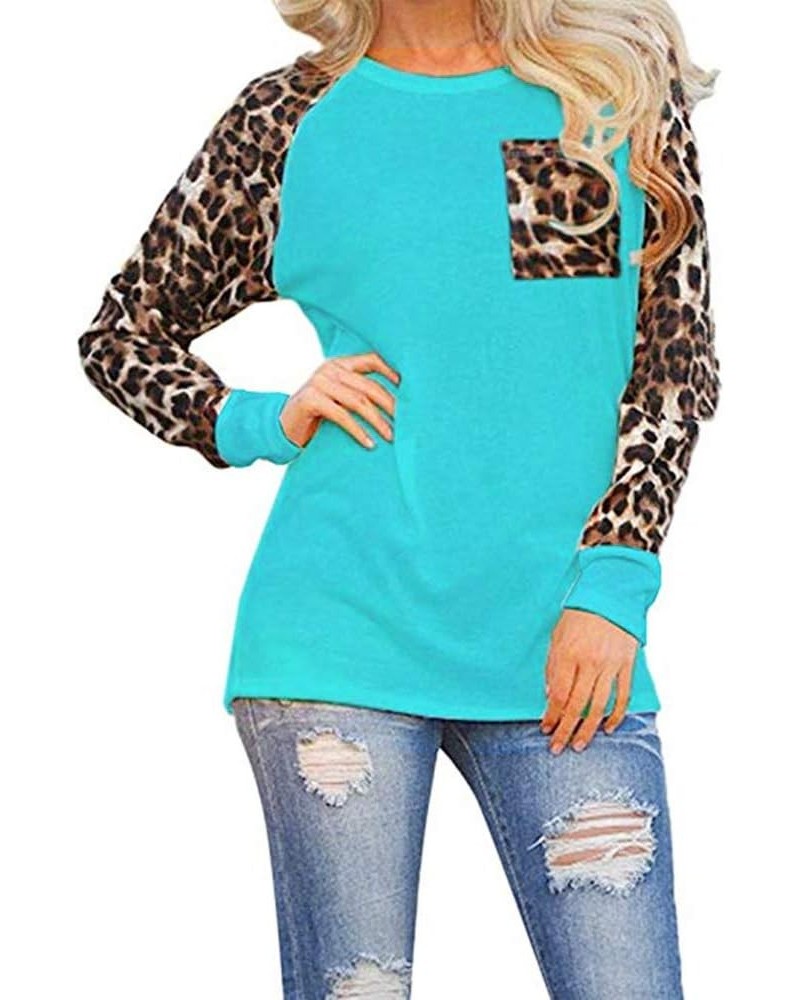 Woman Casual Tops Long Sleeve Leopard Print Patchwork Plus Size T-Shirt Blouses Green $12.50 T-Shirts