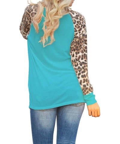 Woman Casual Tops Long Sleeve Leopard Print Patchwork Plus Size T-Shirt Blouses Green $12.50 T-Shirts