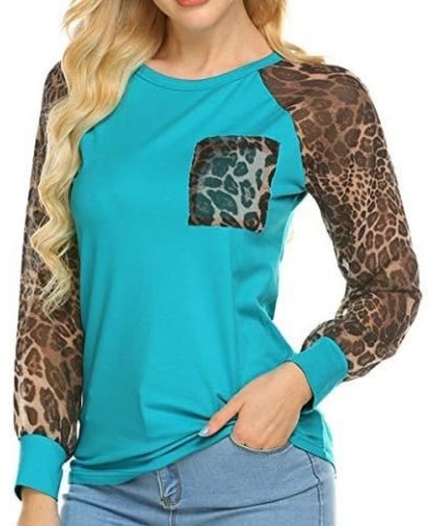 Woman Casual Tops Long Sleeve Leopard Print Patchwork Plus Size T-Shirt Blouses Green $12.50 T-Shirts