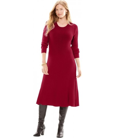 Women's Plus Size Rib Knit Sweater Dress Classic Red $17.46 Dresses