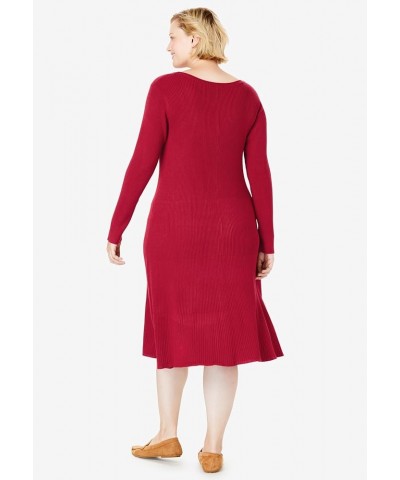 Women's Plus Size Rib Knit Sweater Dress Classic Red $17.46 Dresses