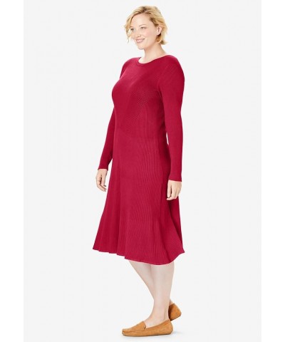 Women's Plus Size Rib Knit Sweater Dress Classic Red $17.46 Dresses