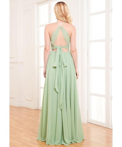 Women's Halter Chiffon Bridesmaid Dresses with Slit Long Pleated Evening Dress Formal Party Gowns Peacock $25.48 Dresses