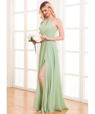 Women's Halter Chiffon Bridesmaid Dresses with Slit Long Pleated Evening Dress Formal Party Gowns Peacock $25.48 Dresses