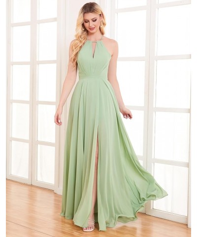 Women's Halter Chiffon Bridesmaid Dresses with Slit Long Pleated Evening Dress Formal Party Gowns Peacock $25.48 Dresses