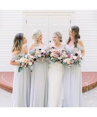 Women's Off Shoulder Bridesmaid Dresses Floor Length with Pockets A Line Chiffon Formal Dress Pleated Turquoise $29.89 Dresses