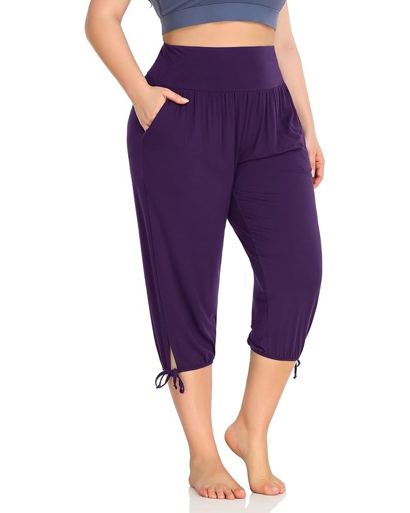 Women's Plus Size Yoga Capri Pants Lounge Indoor Casual Comfy Relaxed Joggers with Pockets Purple $13.05 Pants