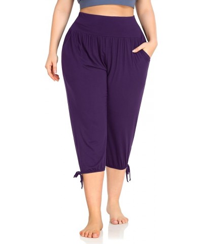 Women's Plus Size Yoga Capri Pants Lounge Indoor Casual Comfy Relaxed Joggers with Pockets Purple $13.05 Pants