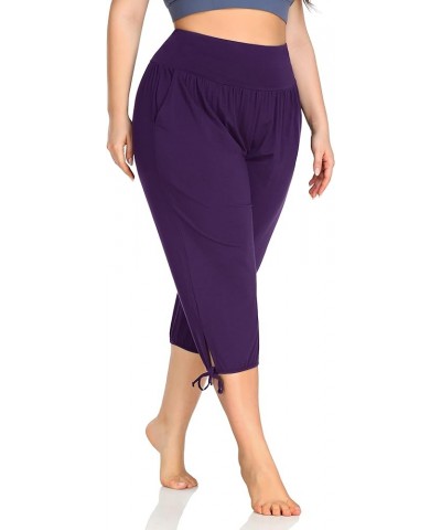 Women's Plus Size Yoga Capri Pants Lounge Indoor Casual Comfy Relaxed Joggers with Pockets Purple $13.05 Pants