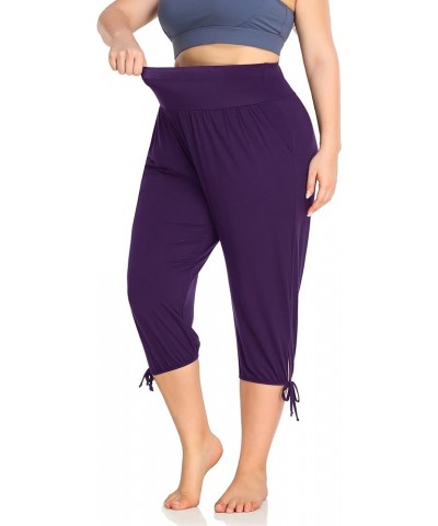 Women's Plus Size Yoga Capri Pants Lounge Indoor Casual Comfy Relaxed Joggers with Pockets Purple $13.05 Pants