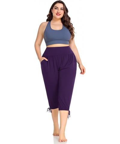 Women's Plus Size Yoga Capri Pants Lounge Indoor Casual Comfy Relaxed Joggers with Pockets Purple $13.05 Pants