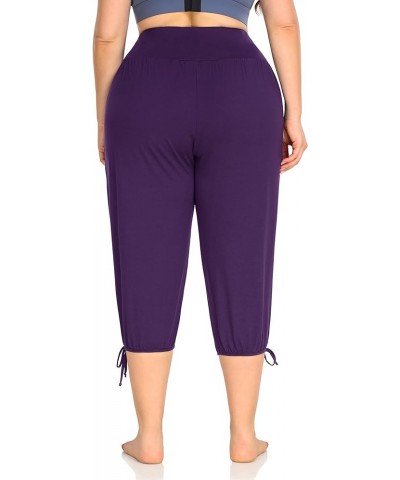 Women's Plus Size Yoga Capri Pants Lounge Indoor Casual Comfy Relaxed Joggers with Pockets Purple $13.05 Pants