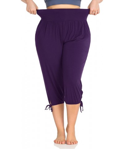 Women's Plus Size Yoga Capri Pants Lounge Indoor Casual Comfy Relaxed Joggers with Pockets Purple $13.05 Pants