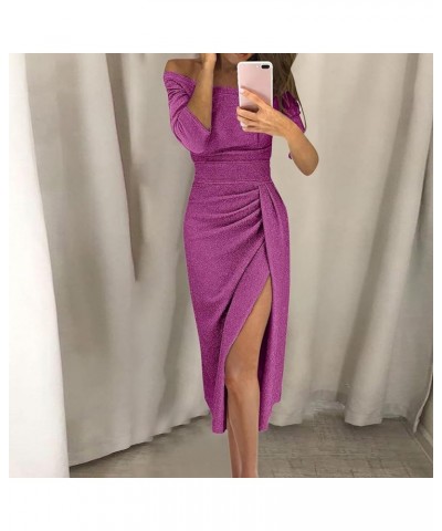 Wedding Guest Party Dress Fashion Casual Lace O Neck Empire Waist Ruffle Loose High Maxi Beach Sun Dress S042 Purple $15.67 D...