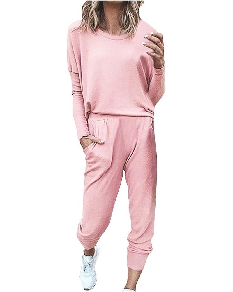 Women 2 Piece Outfits Sweat Set Oversized Crewneck Sweatshirts Jogger Sweatpants Fashion Lounge Set Tracksuit E-pink $10.06 A...