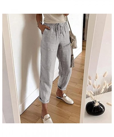 Women's Trousers Solid Color Frenulum Pocket Leisure Time Cotton and Hemp Trousers Pants Summer Gray $9.52 Pants